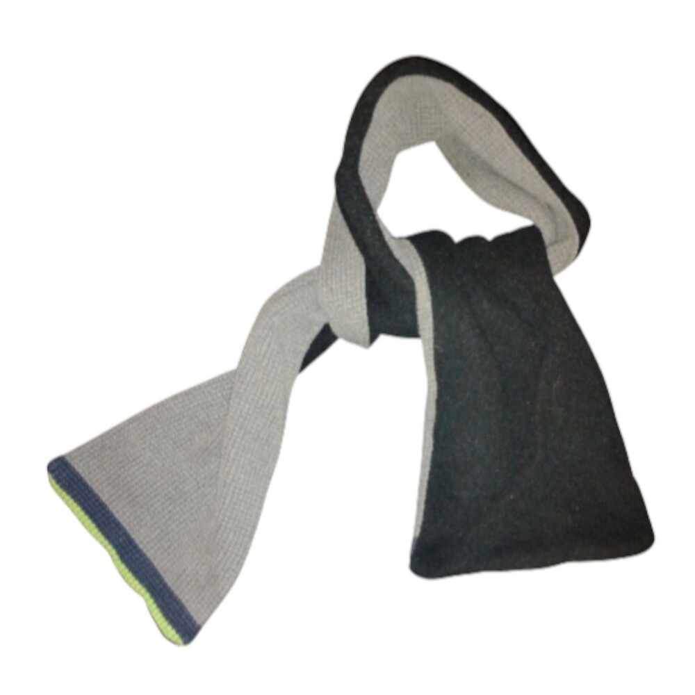 Two-Tone, Color-Blocked Scarf With  Knit Patterns and Contrasting Edge Stripes